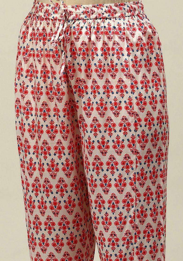 Red Printed Viscose Kurta Set - Indya