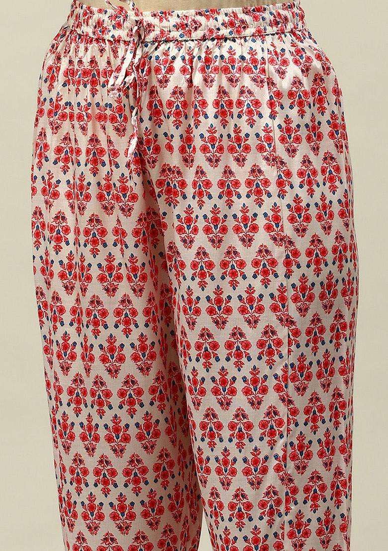 Red Printed Viscose Kurta Set - Indya