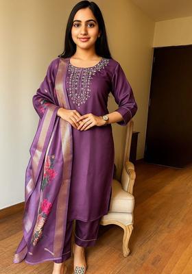 Purple Yoke Design Viscose Kurta Set