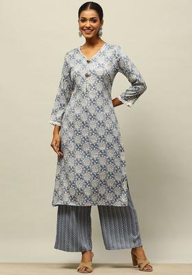 Grey Printed Viscose Kurta Set