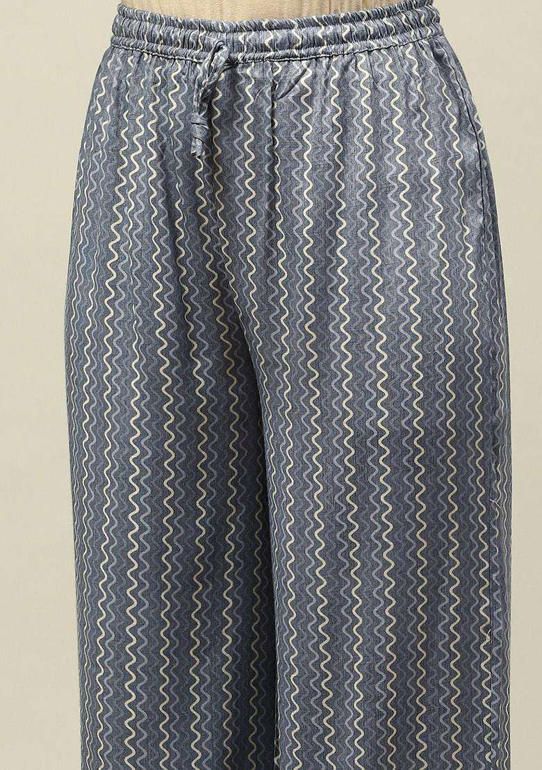 Grey Printed Viscose Kurta Set - Indya