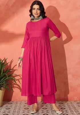 Fuchsia Solid Viscose Anarkali Set
