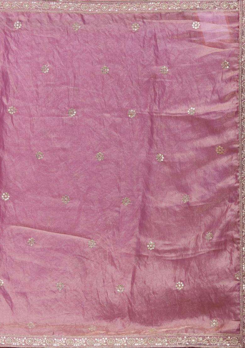 Pink Embroidered Tissue Kurta Set - Indya