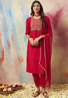 Pink Yoke Design Silk Blend Kurta Set