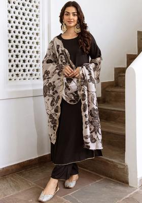 Black Solid Viscose Kurta Set