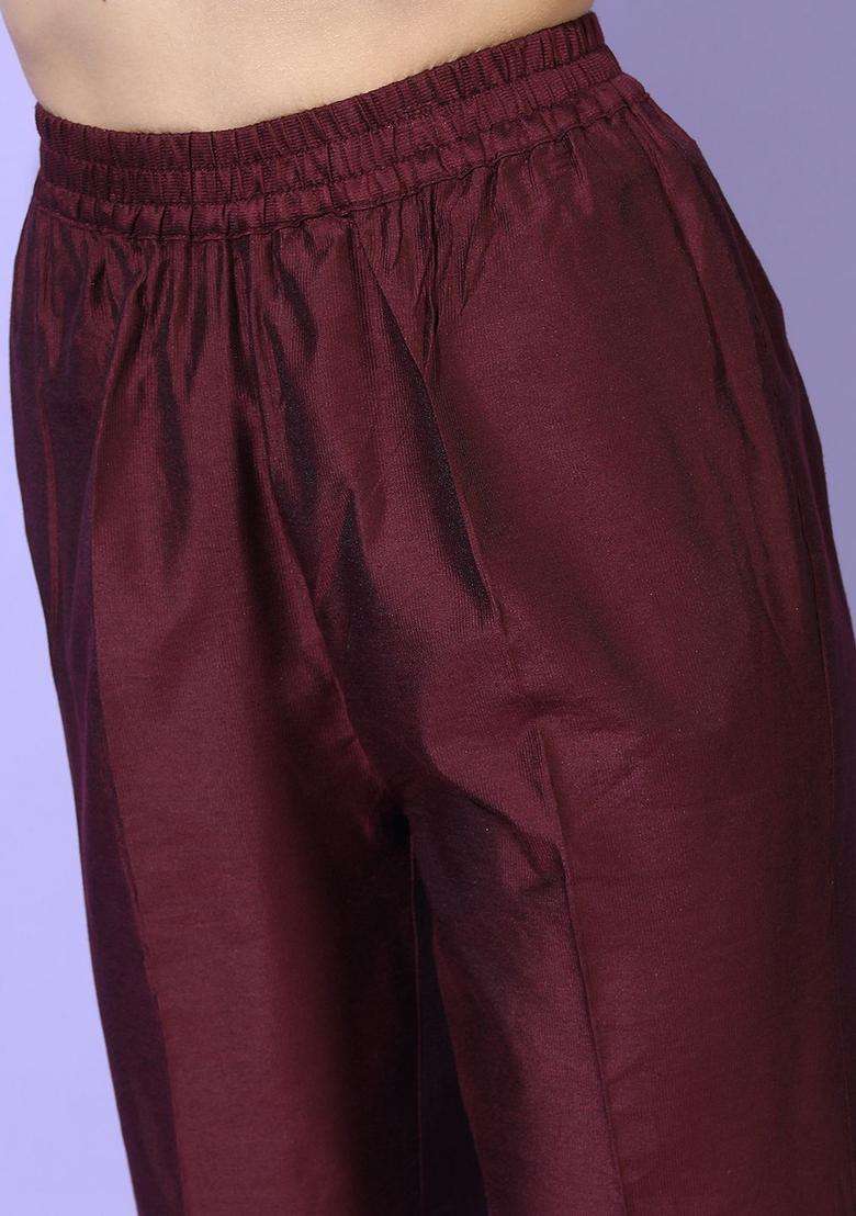 Maroon Printed Polyester Kurta Set - Indya