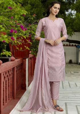 Pink Woven Design Silk Blend Kurta Set
