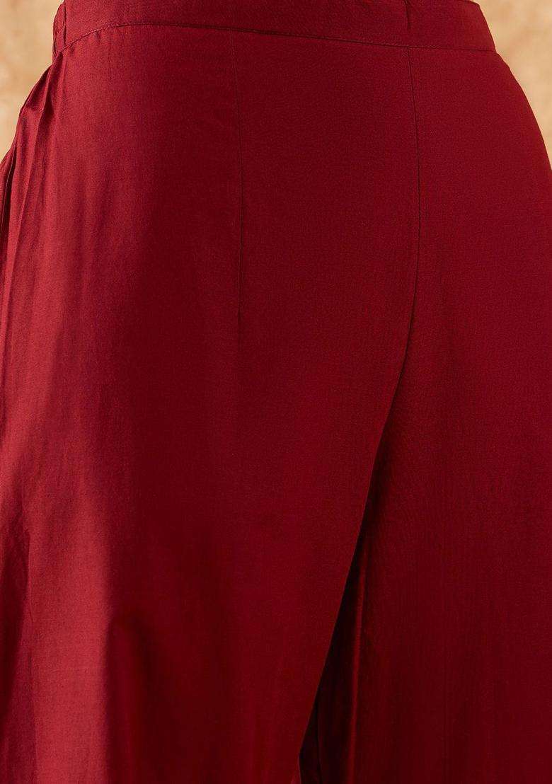 Maroon Printed Cotton Kurta Set - Indya