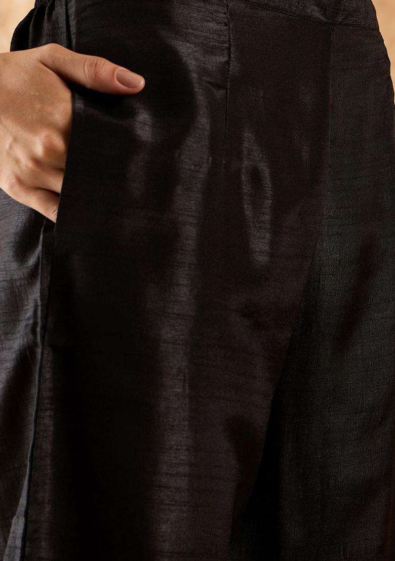 Black Printed Polyester Kurta Set - Indya