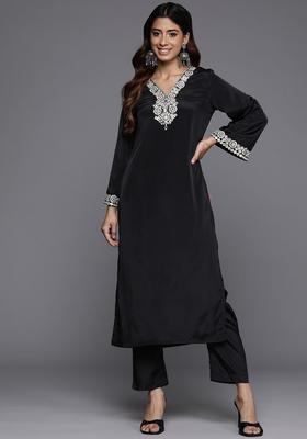 Black Yoke Design Silk Blend Kurta Set