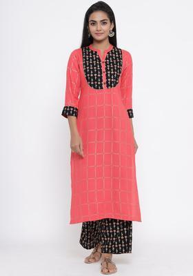 Red Printed Viscose Kurta Set