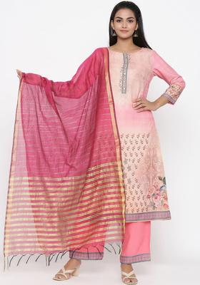 Pink Printed Viscose Kurta Set