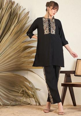 Black Yoke Design Viscose Kurta Set