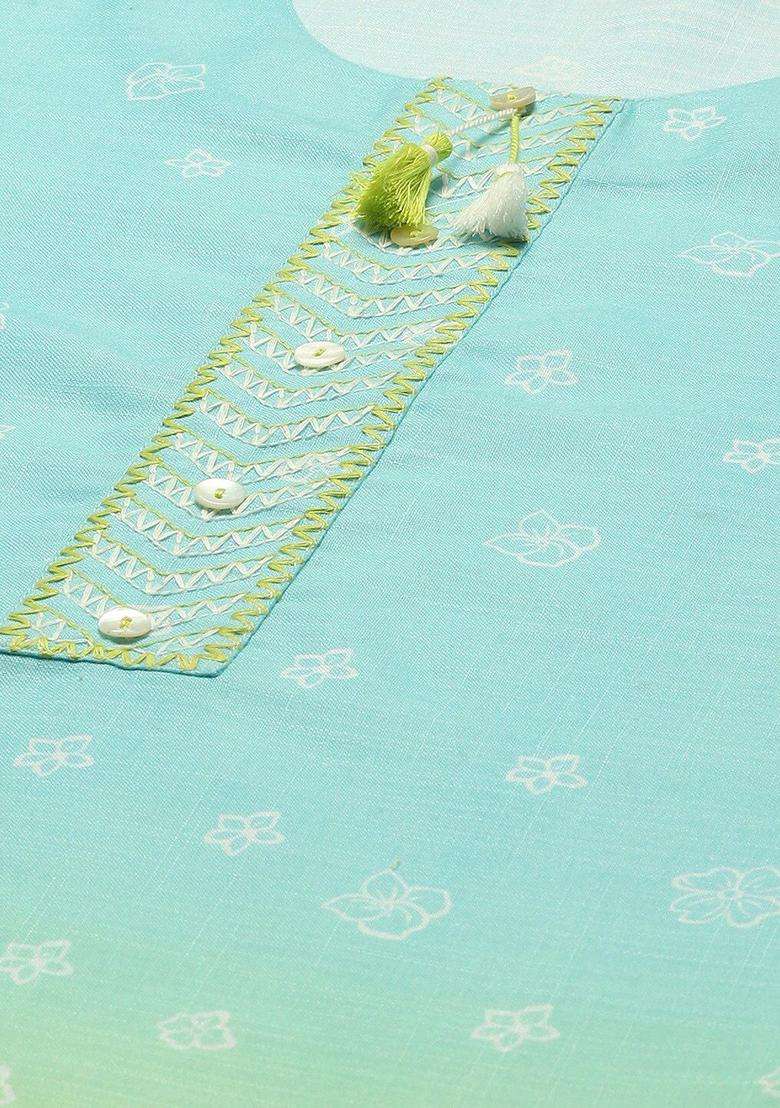 Blue Printed Polyester Kurta Set - Indya