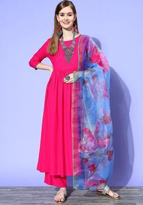 Fuchsia Solid Viscose Anarkali Set