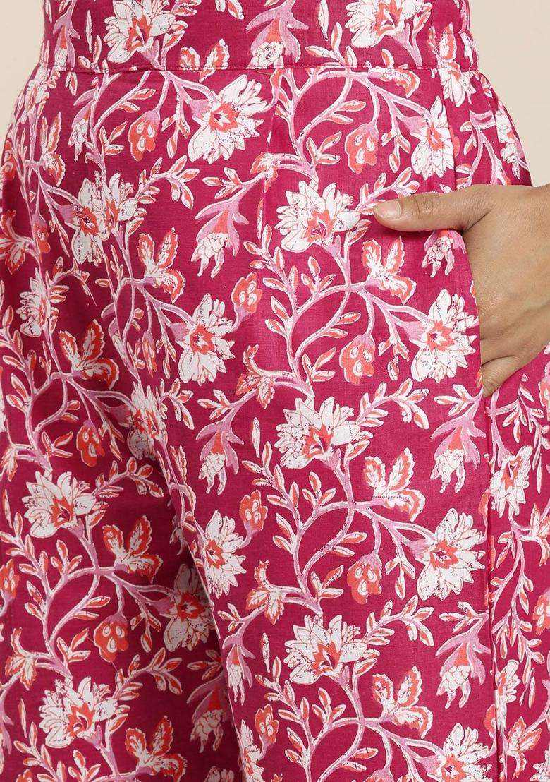 Maroon Printed Cotton Kurta Set - Indya