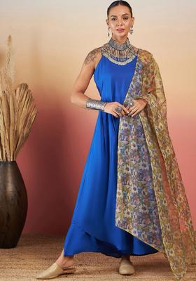 Blue Solid Viscose Kurta Set