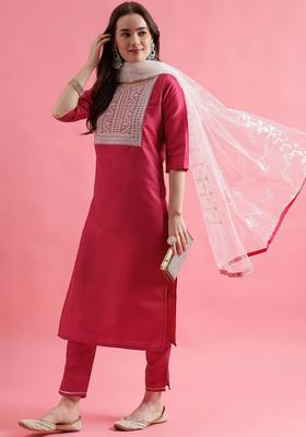 Pink Yoke Design Silk Blend Kurta Set