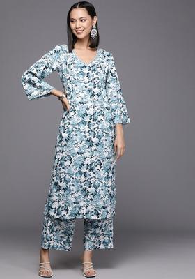 White Printed Viscose Kurta Set