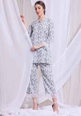 Grey Printed Viscose Kurta Set