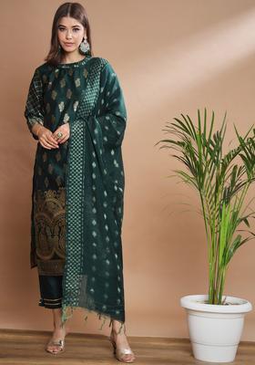 Green Printed Cotton Kurta Set