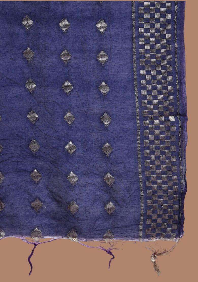 Navy Blue Printed Cotton Kurta Set - Indya