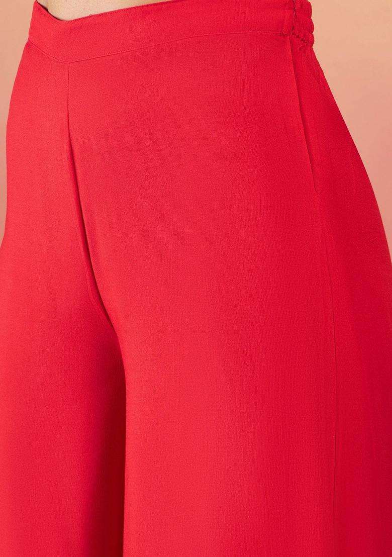 Red Solid Viscose Kurta Set - Indya