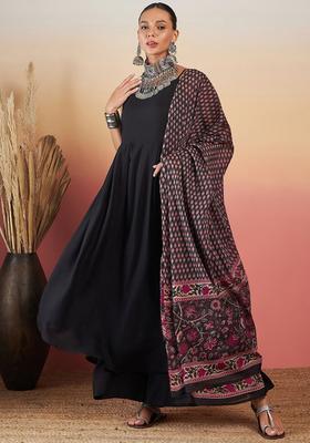 Black Solid Viscose Kurta Set
