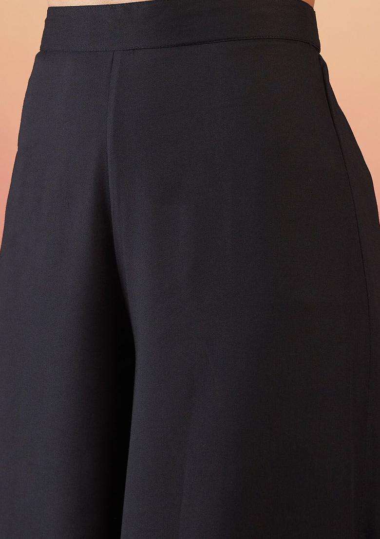 Black Solid Viscose Kurta Set - Indya