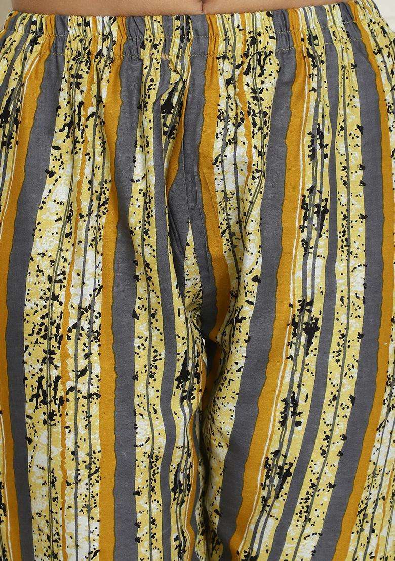 Mustard Printed Viscose Kurta Set - Indya