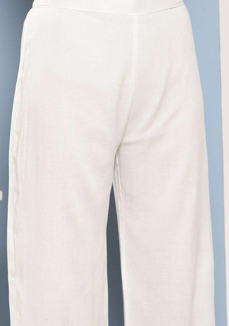 Cream Solid Viscose Kurta Set - Indya