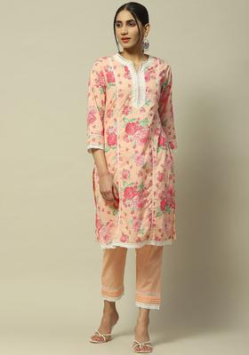 Pink Printed Cotton Kurta Set