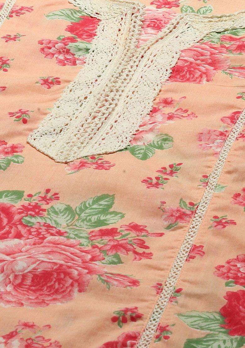 Pink Printed Cotton Kurta Set - Indya