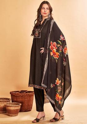 Brown Printed Cotton Kurta Set