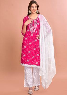 Pink Printed Viscose Kurta Set