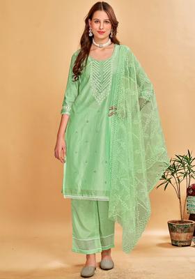 Sea Green Solid Cotton Kurta Set