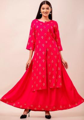 Pink Printed Viscose Kurta Set