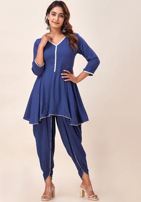 Blue Solid Viscose Kurta Set