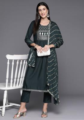 Teal Yoke Design Viscose Kurta Set