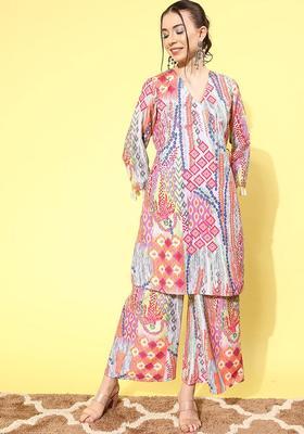 Grey Printed Viscose Kurta Set