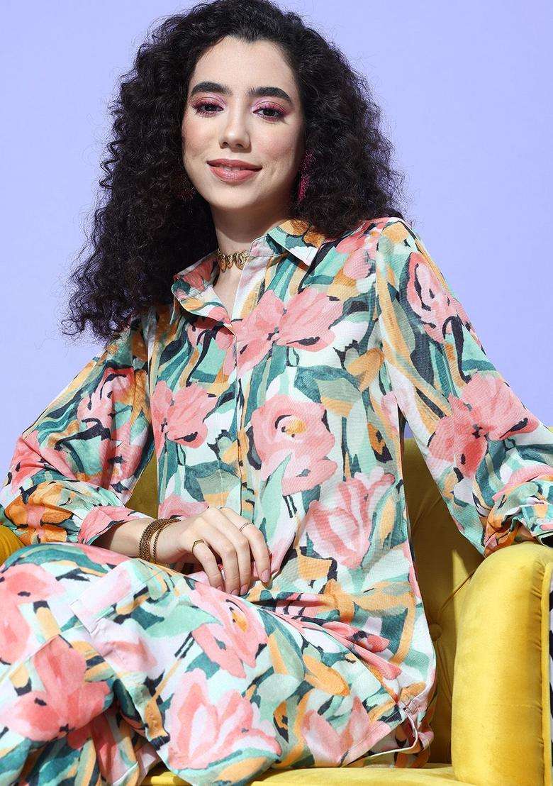 Multicolor Printed Cotton Kurta Set - Indya