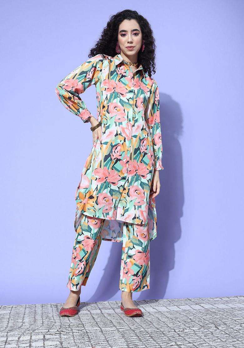 Multicolor Printed Cotton Kurta Set - Indya