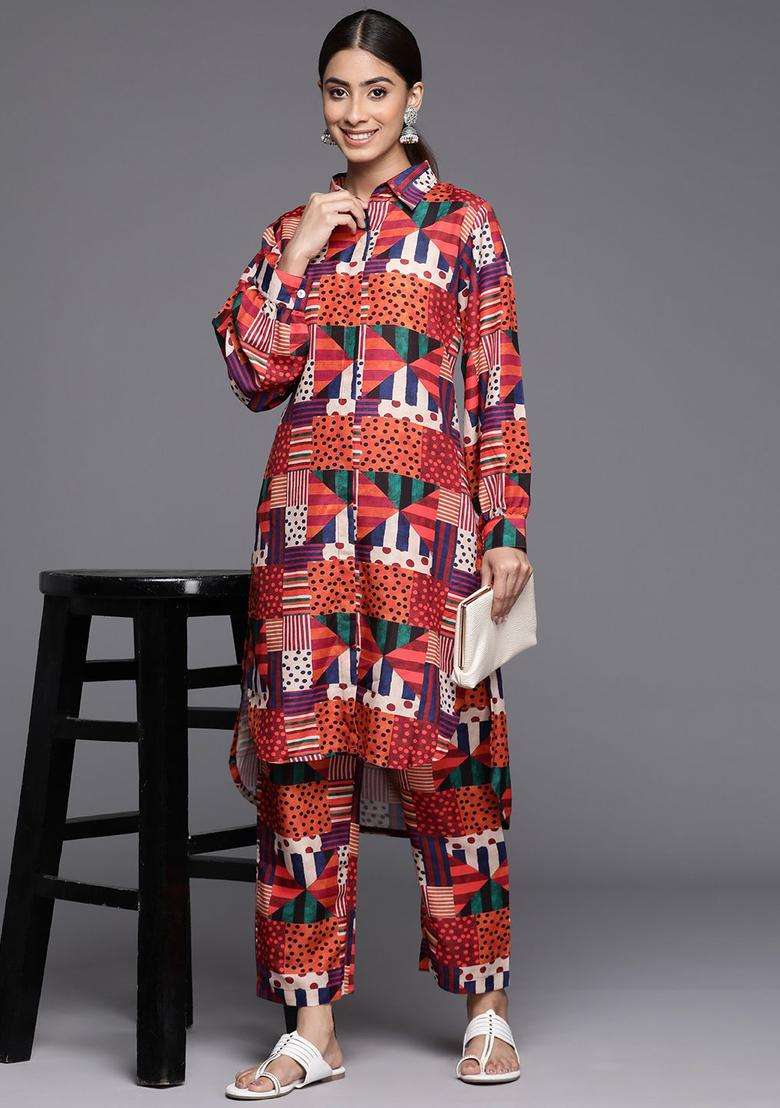 Multicolor Printed Cotton Kurta Set - Indya