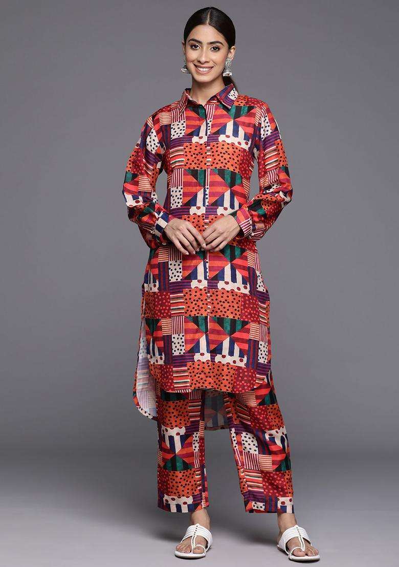Multicolor Printed Cotton Kurta Set - Indya
