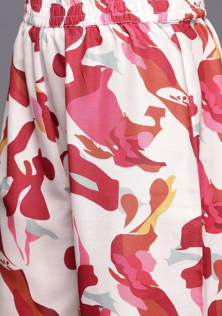 Cream Printed Cotton Kurta Set - Indya