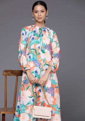 Orange Printed Cotton Kurta Set