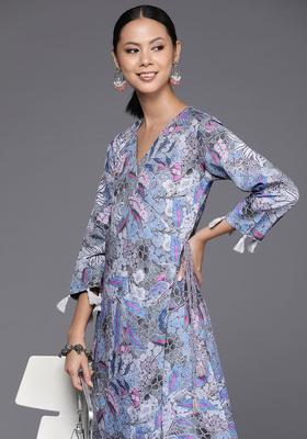 Blue Printed Viscose Kurta Set