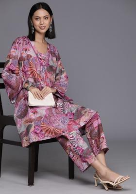 Purple Printed Viscose Kurta Set