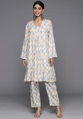 Grey Woven Design Viscose Kurta Set