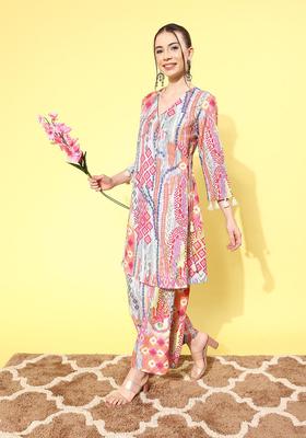 Multicolor Printed Viscose Kurta Set